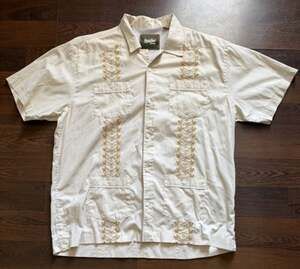 Howler brothers guayabera button shirt short sleeve embroidered blue XL